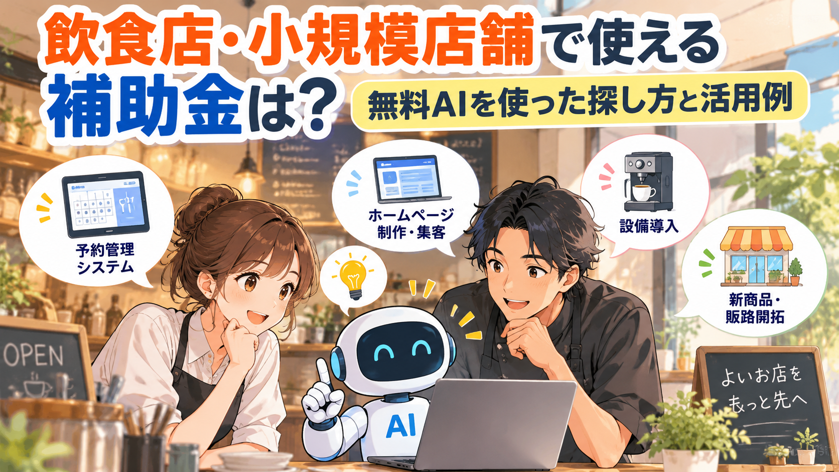 飲食店・小規模店舗で使える補助金は?無料AIを使った探し方と活用例(2026年10月26日)